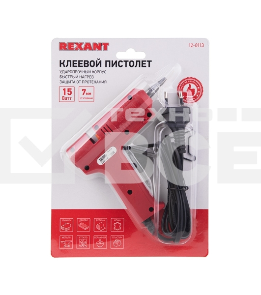 Пистолет клеевой 15 Вт ? 7 мм малый (блистер) 12-0113 Rexant