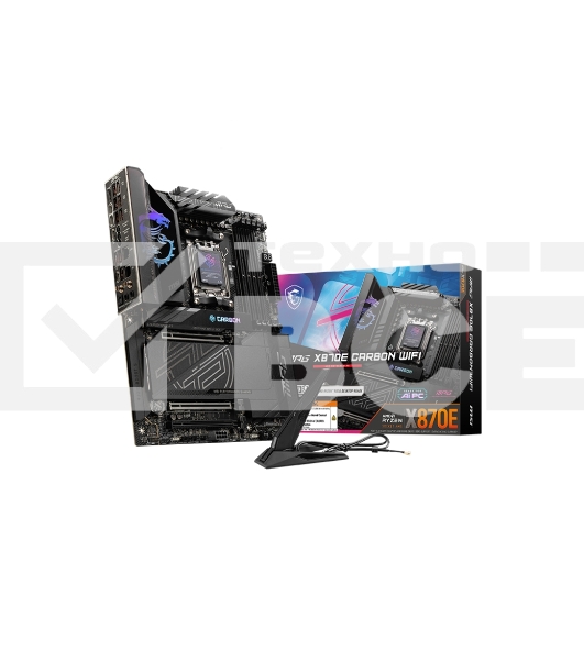 Материнская плата MSI MPG X870E CARBON WIFI, AM5, AMD X870E, 4xDDR5, 4xSATA, 4xM.2, 1xPCIe 5.0 x16, 1xPCIe 5.0 x4, 1xPCIe 4.0 x4, 1xHDMI, 2xUSB-C, 2x1Gb LAN, 9xUSB 3.2 Gen 2, 2xUSB4, 2x3.5 мм, 7.1, ATX