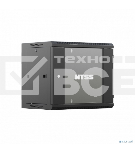 Шкаф коммутационный NTSS NTSS-W12U6060GS-BL настенный 12U 570x600мм пер.дв.стекл 60кг черный 500мм 27кг 220град. 635мм IP20 сталь