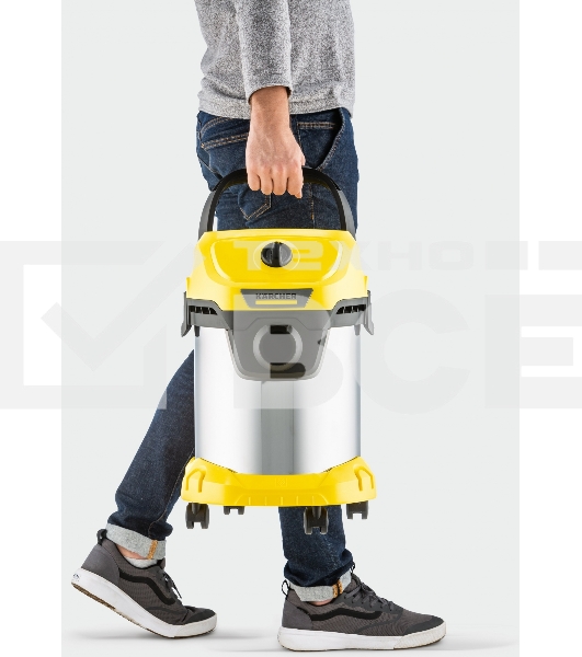 Строительный пылесос Karcher WD 3 S V-17/4/20 желтый, 1000 Вт, уборка сухая/сбор воды, пылесборник мешок/контейнер, 17 л