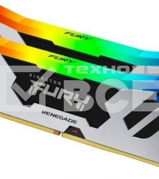 Оперативная память Kingston Fury Renegade, DDR5, 32GB (2x16GB), 6400MHz, CL32, с радиатором, RGB, серебристый/черный