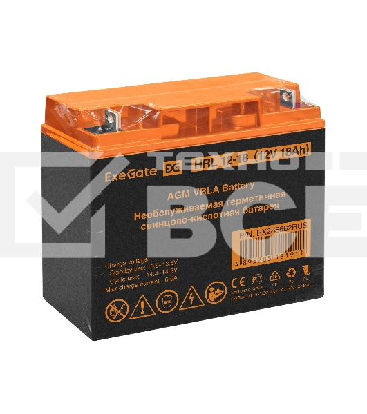 Аккумуляторная батарея ExeGate EX285662RUS HRL 12-18 (12V 18Ah, клеммы F3 (болт М5 с гайкой))