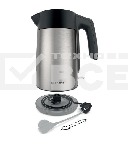 Чайник Bosch TWK7L460, 1,7л, 2400 Вт., нерж.сталь, шкала уровня воды