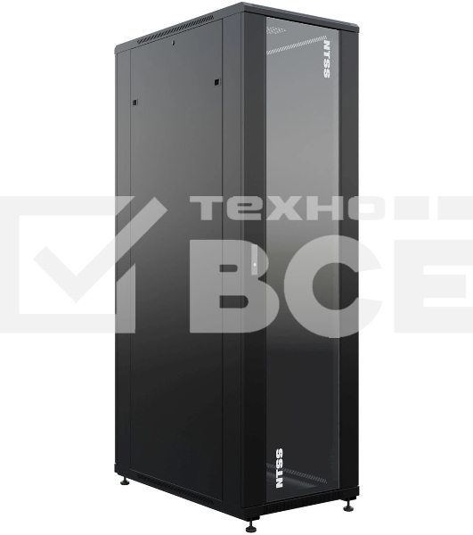 Шкаф серверный NTSS Премиум (NTSS-R42U80100GS-BL) напольный 42U 800x1000мм пер.дв.стекл металл 900кг черный 910мм 160кг 1987мм IP20 сталь