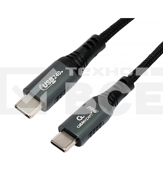 Кабель USB2.0 Cablexpert ССP-USB2.0-240W-1M Type-C/Type-C, 5А, 240Вт, PD3.1/QC4.0, медь, алюминиевые коннекторы, оплетка, 1м, черный, пакет