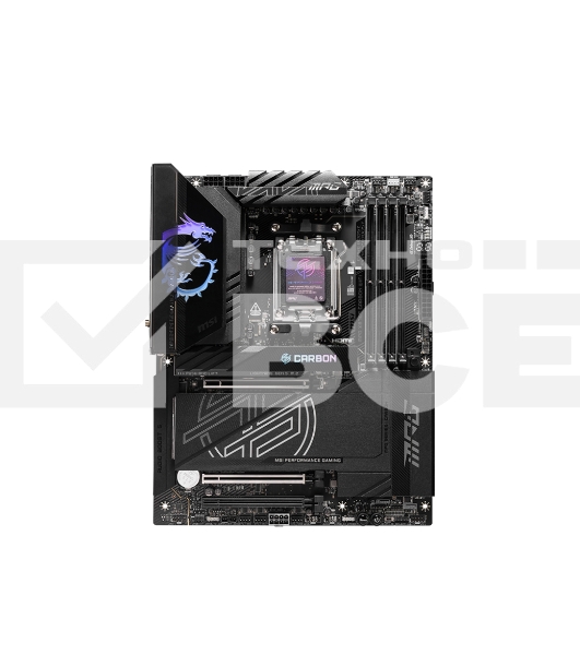 Материнская плата MSI MPG X870E CARBON WIFI, AM5, AMD X870E, 4xDDR5, 4xSATA, 4xM.2, 1xPCIe 5.0 x16, 1xPCIe 5.0 x4, 1xPCIe 4.0 x4, 1xHDMI, 2xUSB-C, 2x1Gb LAN, 9xUSB 3.2 Gen 2, 2xUSB4, 2x3.5 мм, 7.1, ATX