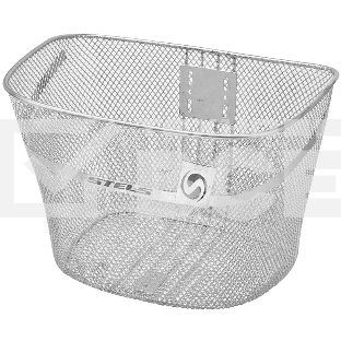 Велокорзина передняя JL-044-4 серебристая 28', крепл. за проушины вилки Велокорзина JL-044-4 передняя стальная серебристая с логотипом STELS, размер 35х24,5х28см, стойки для 28' с креплением за проушины вилки