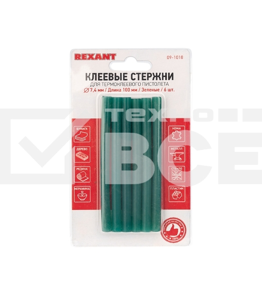 Клеевые стержни Rexant, Ø7 мм, 100 мм, зеленые, 6 шт., блистер