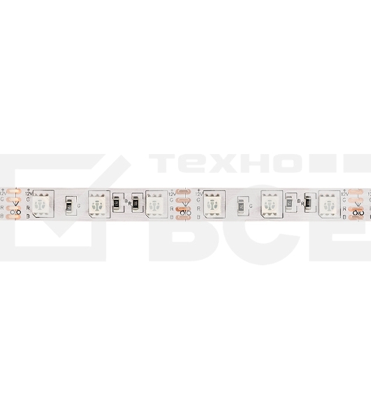 Лента LED открытая, 10 мм, IP23, SMD 5050, 60 LED/m, 12 V, цвет свечения RGB