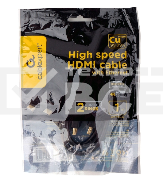 Кабель HDMI Cablexpert CCF2-HDMI4-1M, 19M/19M, v2.0, медь, позол.разъемы, экран, 2 фер.кольца, 1м, черный, пакет