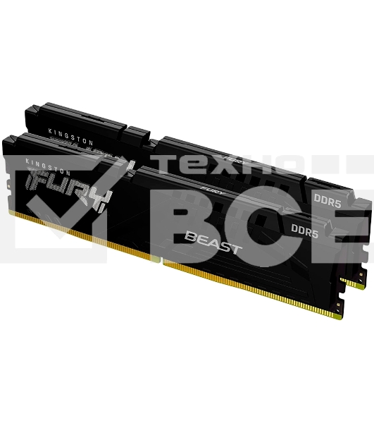 Оперативная память Kingston Fury Beast, DDR5, 32GB (2x16GB), 5200MHz, CL40, DIMM, радиатор, чёрный