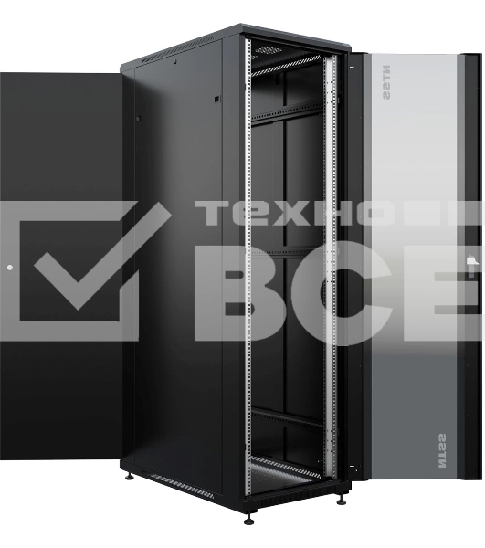 Шкаф серверный NTSS Премиум (NTSS-R42U80100GS-BL) напольный 42U 800x1000мм пер.дв.стекл металл 900кг черный 910мм 160кг 1987мм IP20 сталь