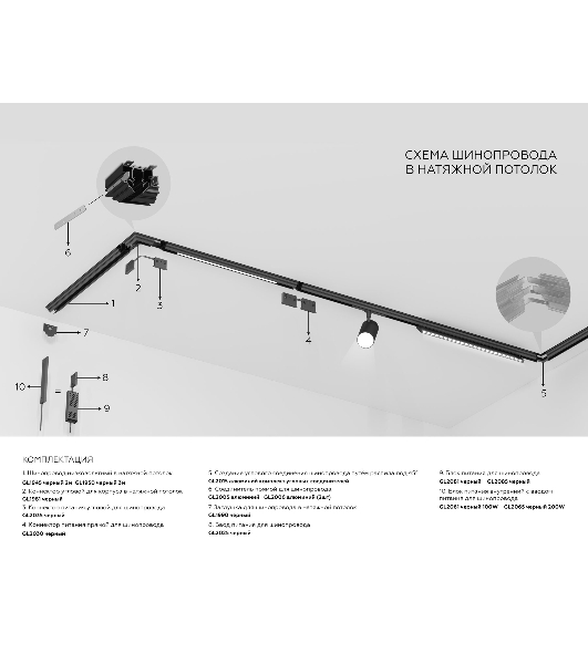 Шинопровод GL1950 BK черный IP20 48V 3000*50*43