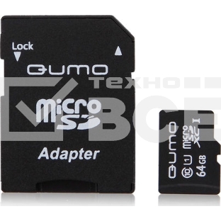 Флэш карта QUMO QM64GMICSDXC10U1 64Gb MicroSDXC Class 10 UHS-I, SD adapter