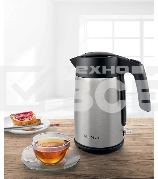 Чайник Bosch TWK7L460, 1,7л, 2400 Вт., нерж.сталь, шкала уровня воды
