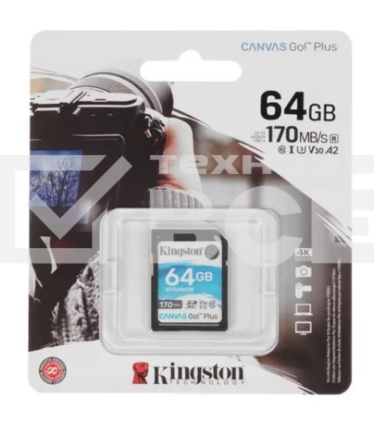 Флеш карта Kingston 64GB SDXC Canvas Go Plus 170R C10 UHS-I U3 V30 EAN: 740617301397