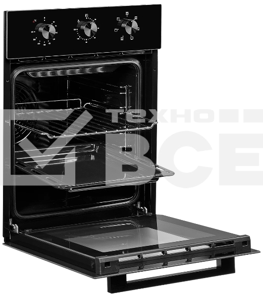 Встраиваемый духовой шкаф Monsher MOE 4563 Noir, электрический, High-Tech, объем 50 л, конвекция, гриль, 3 стекла в дверце, съемные стекла, съемная дверца, телескопические направляющие, черный