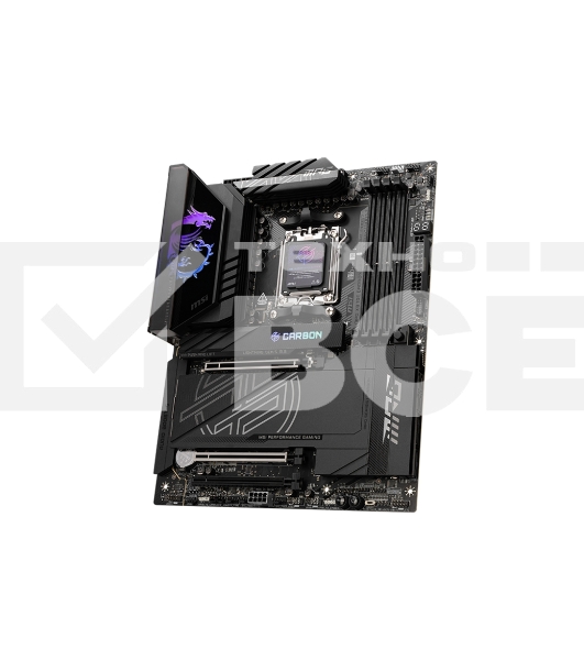 Материнская плата MSI MPG X870E CARBON WIFI, AM5, AMD X870E, 4xDDR5, 4xSATA, 4xM.2, 1xPCIe 5.0 x16, 1xPCIe 5.0 x4, 1xPCIe 4.0 x4, 1xHDMI, 2xUSB-C, 2x1Gb LAN, 9xUSB 3.2 Gen 2, 2xUSB4, 2x3.5 мм, 7.1, ATX