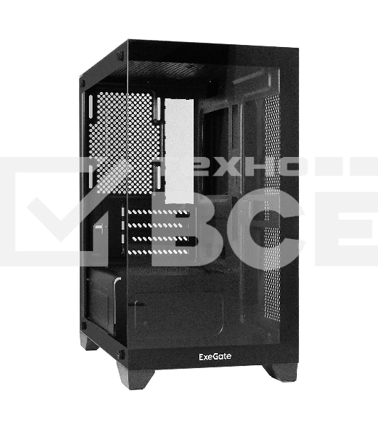 Компьютерный корпус Minitower ExeGate i3 SEA LE (mATX, без БП, 1хUSB+1хUSB 3.0, HD аудио, черный, передняя и боковая панели - закаленное стекло)