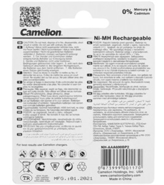 Аккумулятор Camelion AA- 600 mAh Ni-Cd BL-2 (NC-AA600BP2, аккумулятор,1.2В)