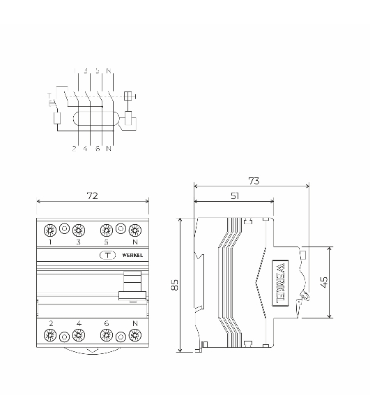Устройство защитного отключения Werkel 3P+N 40 A 30 mА  АС  6 kА W914P406