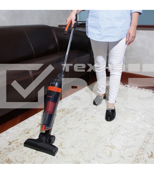 Пылесос вертикальный циклонного типа Endever SkyClean VC-294 черный/оранжевый, питание от сети, 120 Вт, уборка сухая, пылесборник 1.5 л