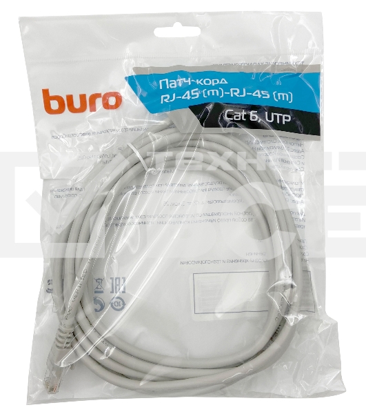Патч-корд Buro Basic UTP 4 пары cat6 CCA molded 3м серый RJ-45 (m)-RJ-45 (m)
