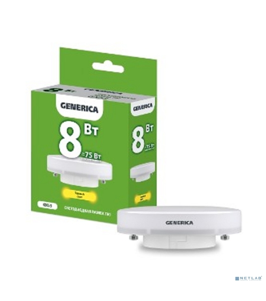 Лампа cветодиодная LED T80 IEK LL-T80-08-230-30-GX53-G таблетка 8Вт 230В 3000К GX53 GENERICA