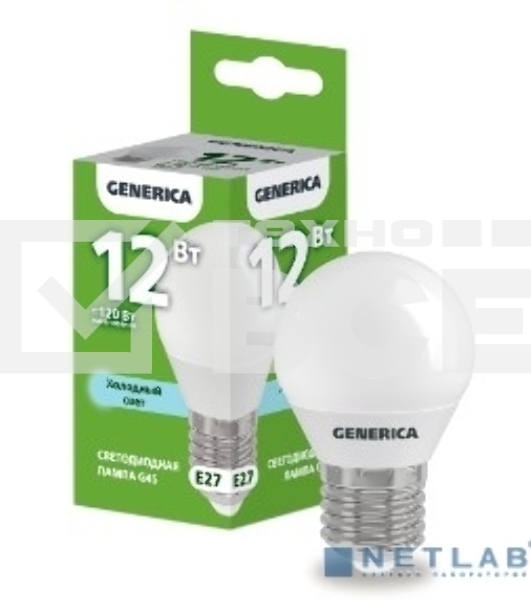 Лампа светодиодная G45 шар 12Вт 230В 6500К E27 GENERICA
