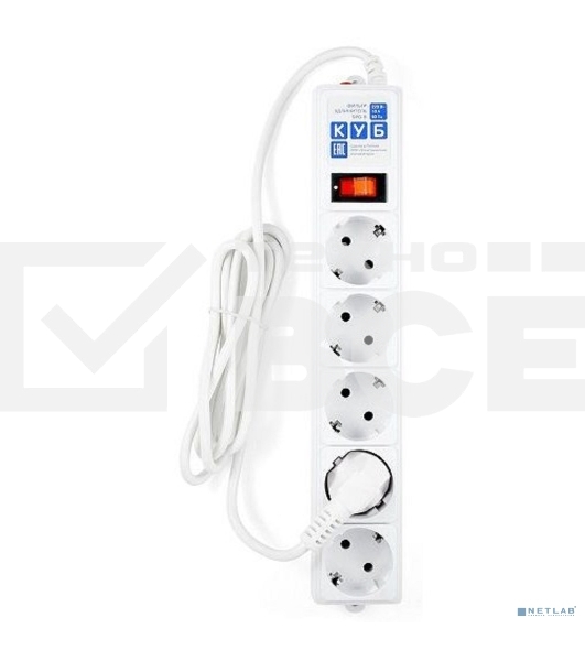 Сетевой фильтр Power Cube B 0,5 м 5 розеток (белый) 10А/2,2кВт
