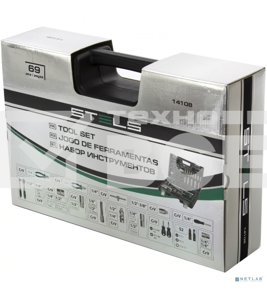 Набор инструментов STELS 141081/2'' 1/4'' CrV пластиковый кейс  69 предм.