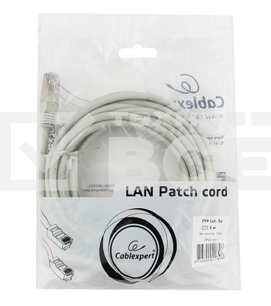 Патч-корд FTP Cablexpert кат.5e, 5м, литой, многожильный (серый)