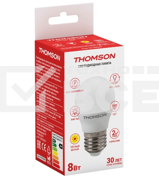 Лампа светодиодная Hiper THOMSON LED GLOBE 8W 640Lm E27 3000K TH-B2039