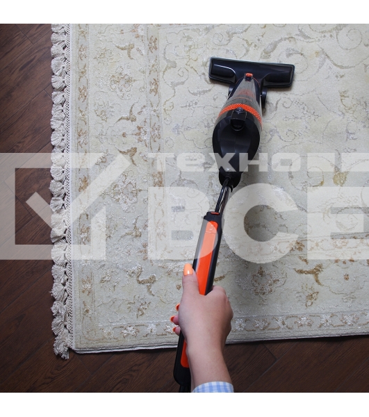 Пылесос вертикальный циклонного типа Endever SkyClean VC-294 черный/оранжевый, питание от сети, 120 Вт, уборка сухая, пылесборник 1.5 л