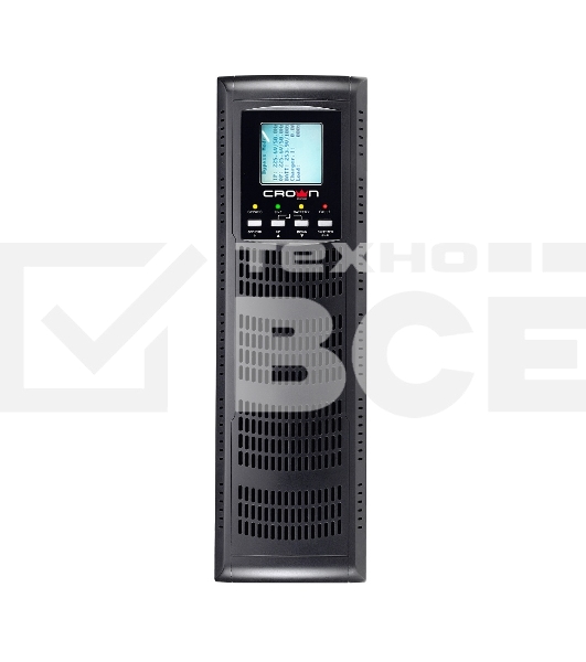 Источник бесперебойного питания CROWN On-Line CMUOA-300X-6K 6000VA/5400W, корпус металл, TOWER&RACK, 3U+3U, АКБ 16*12V/7AH, PF-0.9, AVR 110-300V, порт USB+RS-232, EPO, розетки - клемная колодка (Ph+N+GND), входной кабель 2,5 м, вентилятор охлаждения, авто