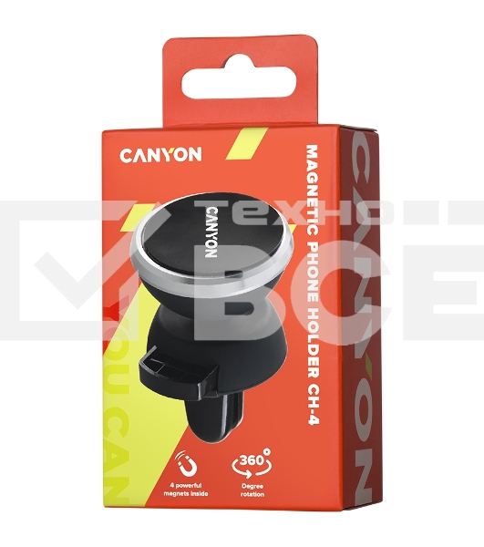 Держатель автомобильный Canyon Car Holder for Smartphones,magnetic suction function ,with 2 plates(rectangle/circle), black ,40*35*50mm 0.033kg