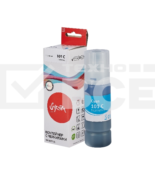 Контейнер с чернилами Sakura C13T03V24A (101 C) для Epson, водорастворимый тип, голубой, 6000 к., 70 мл.