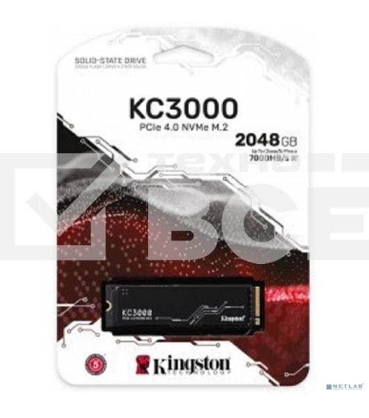 Накопитель SSD Kingston KC3000, 2Tb, PCIe 4.0 x4, M.2 2280, NVMe, R/W 7000/7000, с радиатором