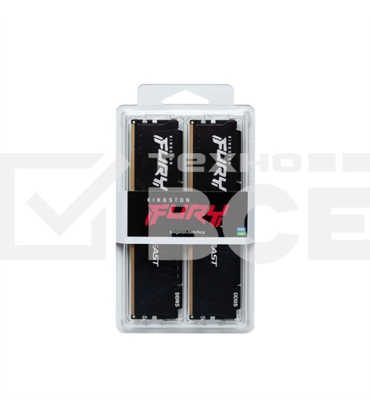 Оперативная память Kingston Fury Beast, DDR5, 64GB (2x32GB), 5200MHz, CL40, с радиаторами, черный