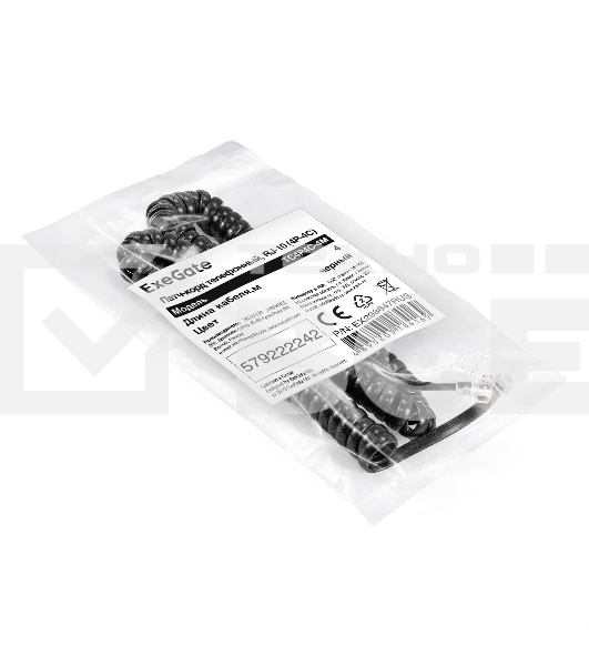 Патч-корд телефонный ExeGate TC4P4C-4M (шнур для телефонной трубки, витой, RJ-10 (4P-4C), 4м, черный)