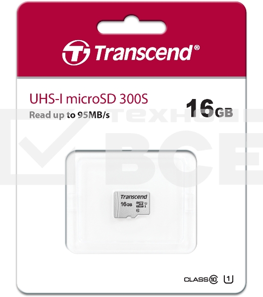 Флеш карта microSD 16GB Transcend microSDHC Class 10 UHS-1 U1, (без адаптера), TLC