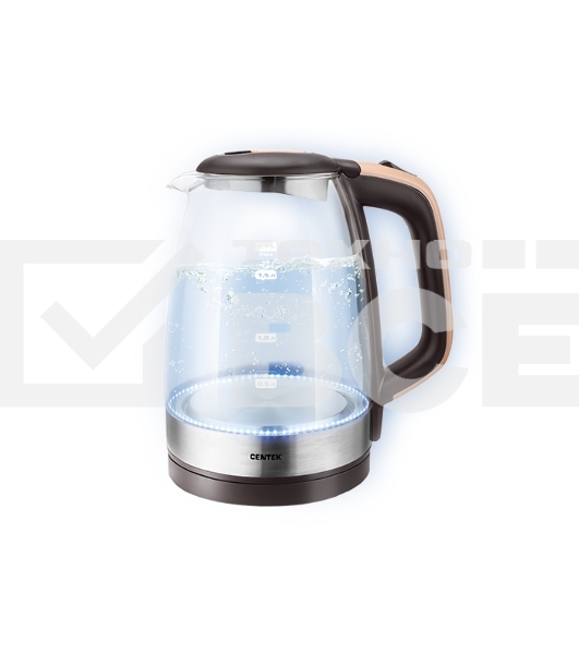 Чайник Centek CT-0065 <Beige> стекло, 1.7л 2200Вт, LED-подсветка, мерная шкала, защита от вкл б/воды
