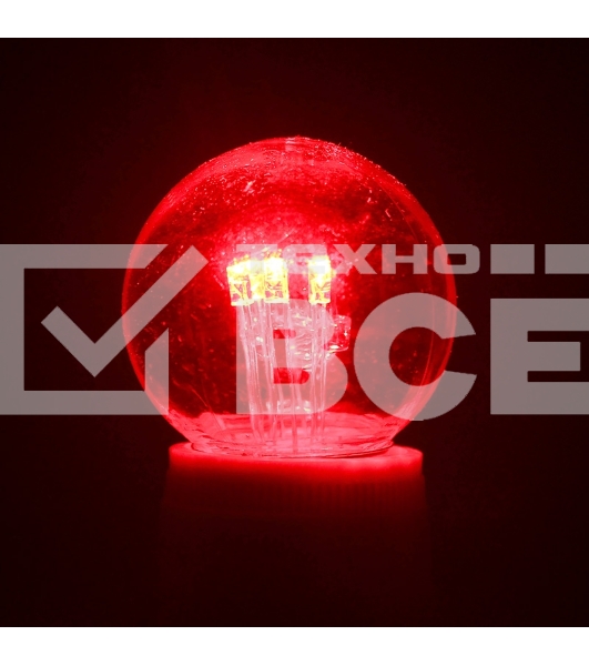 Лампа шар e27 6 LED  Ø45мм - красная, прозрачная колба, эффект лампы накаливания