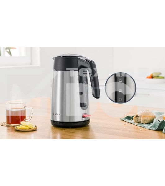 Чайник Bosch TWK7L460, 1,7л, 2400 Вт., нерж.сталь, шкала уровня воды
