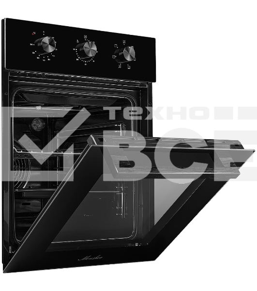 Встраиваемый духовой шкаф Monsher MOE 4563 Noir, электрический, High-Tech, объем 50 л, конвекция, гриль, 3 стекла в дверце, съемные стекла, съемная дверца, телескопические направляющие, черный