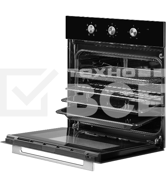 Духовой шкаф MONSHER MOE 6062 Noir, 5 режимов работы, объем духовки 58 л., утапливаемые переключатели, механический таймер, 2 стекла в дверце, энергоэффективность А, цвет: черный,фурнитура серебряная