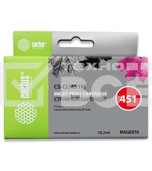 Картридж струйный Cactus CS-CLI451M пурпурный (10.2 мл) для Canon MG 6340/5440/IP7240