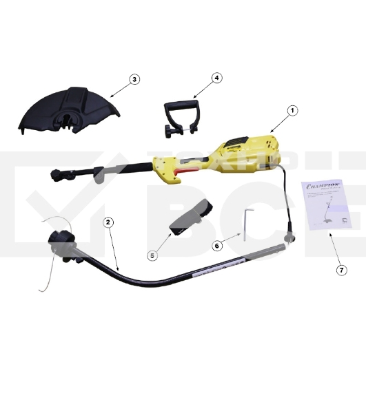 Триммер электрический CHAMPION ET1003A 1000Вт 35см верхний двиг., изогнутая разъемная штанга 3.9кг