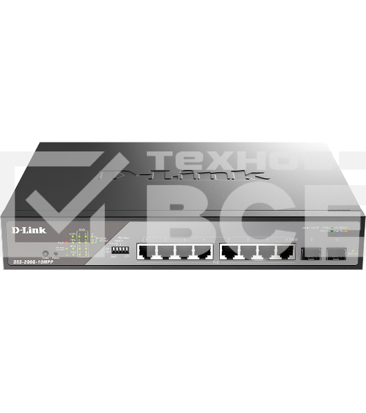 Сетевой коммутатор Smart L2 Surveillance Switch 8х1000Base-T PoE 802.3bt 90W, 2x1000Base-X SFP, PoE Budget 242W, Long-range PoE up to 250m