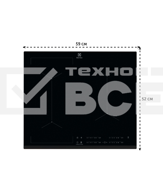 Индукционная варочная панель Electrolux CIV634 на 4 конфорки, cтеклокерамика, мощность: 7200 Вт, независимая установка, слайдерное управление,размеры (ШхГ): 59x52 см
